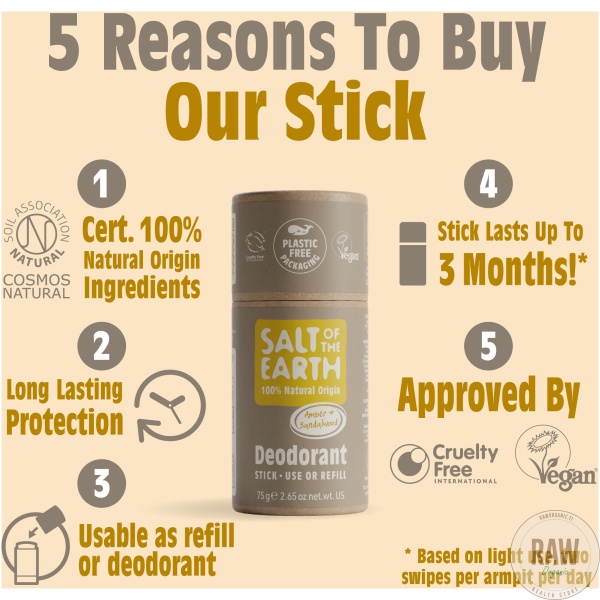 Salt of the Earth Amber & Sandalwood Stick Deodorant 75 g – kuva 6