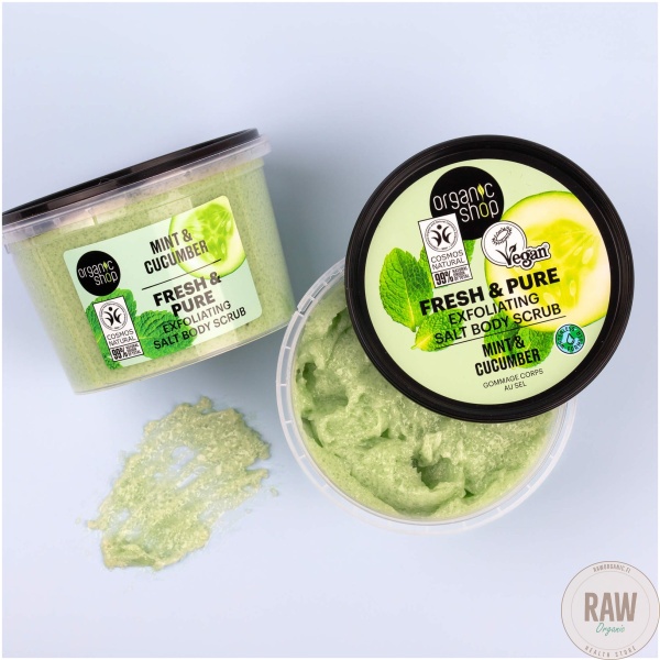 Organic Shop Fresh & Pure Exfoliating Salt Body Scrub Mint & Cucumber 250 ml – kuva 2
