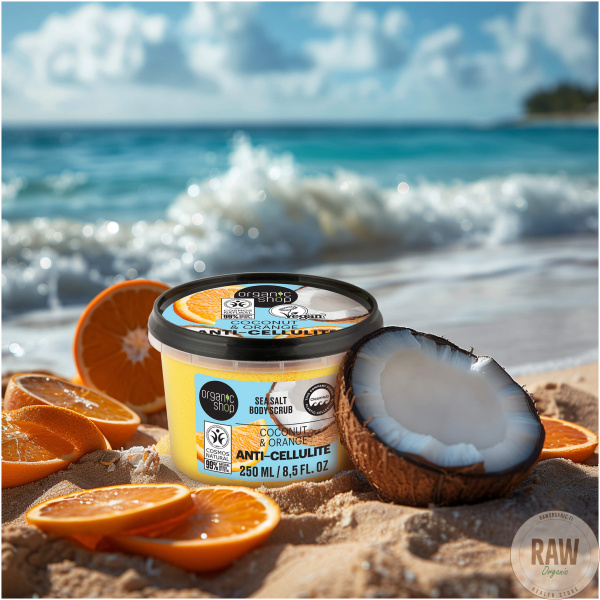 Organic shop COCONUT & ORANGE ANTI-CELLULITE SEA SALT BODY SCRUB 250ml – kuva 5