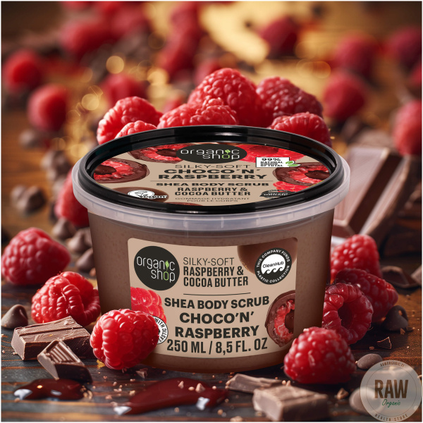 Organic Shop Silky-Soft Choco’n’Raspberry Shea Body Scrub, 250ml – kuva 6