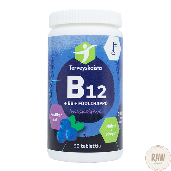 Terveyskaista B12 + B6 + Foolihappo, imeskeltävä (mustikka)