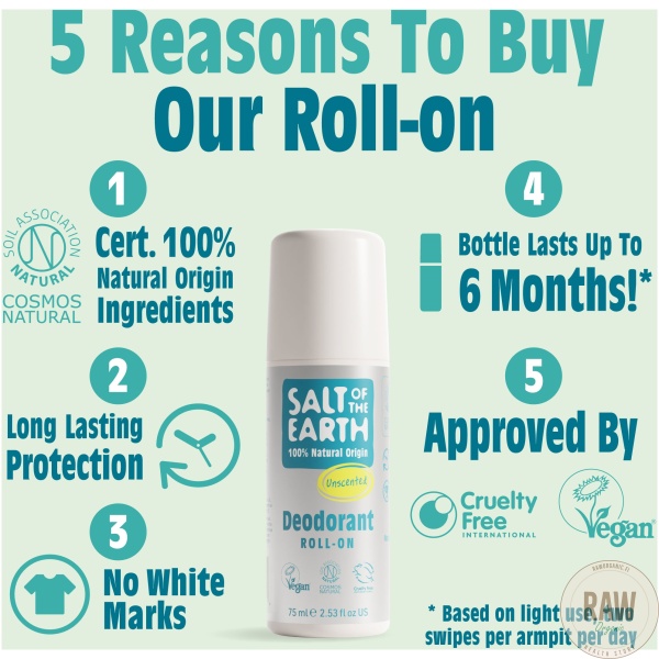 Salt of the Earth Unscented Natural Roll-On Deodorant 75ml – kuva 3