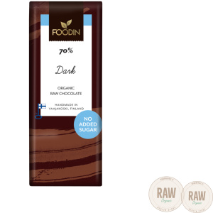 Foodin Raw Chocolate Bar Dark 70%, unsweetened & organic, 40g