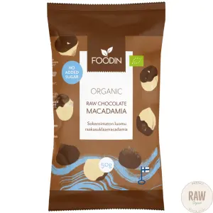 Foodin Raakasuklaamacadamia, sokeroimaton, luomu, 50g