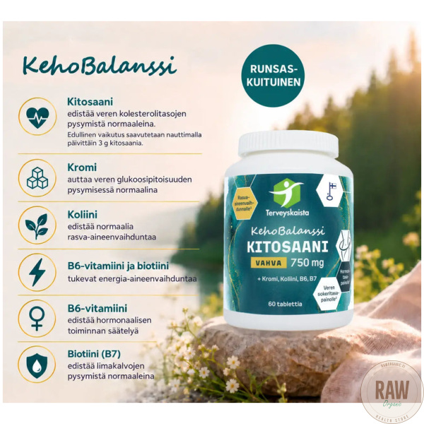 Terveyskaista Kitosaani Vahva 750 mg + Kromi + Koliini + B6 + B7 60 tab – kuva 4